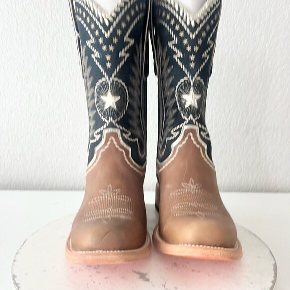 Lane RODEO HOUSTON Mens Cowboy Boots 9.5 Brown Leather Western Blunt Toe - Picture 6 of 14